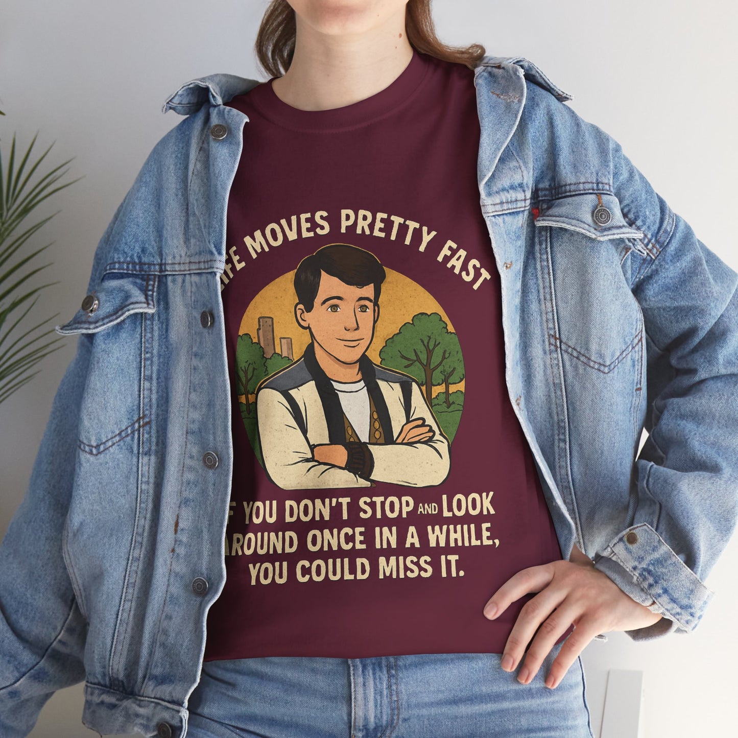 Life Moves Pretty Fast Unisex Cotton Tee | Vintage Quote Shirt | Gift for Friends | Casual Wear | Everyday Style | Motivational Outfit