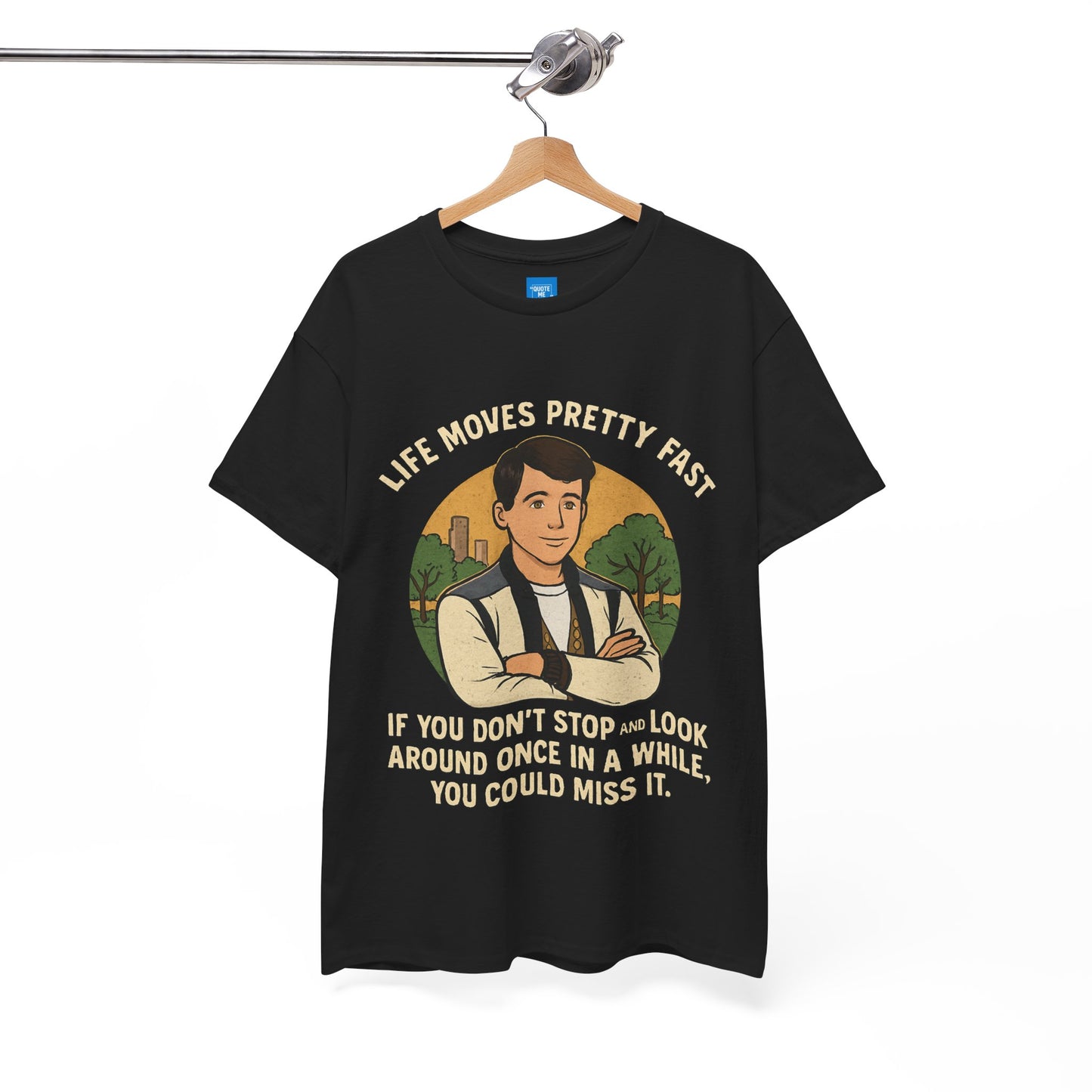 Life Moves Pretty Fast Unisex Cotton Tee | Vintage Quote Shirt | Gift for Friends | Casual Wear | Everyday Style | Motivational Outfit