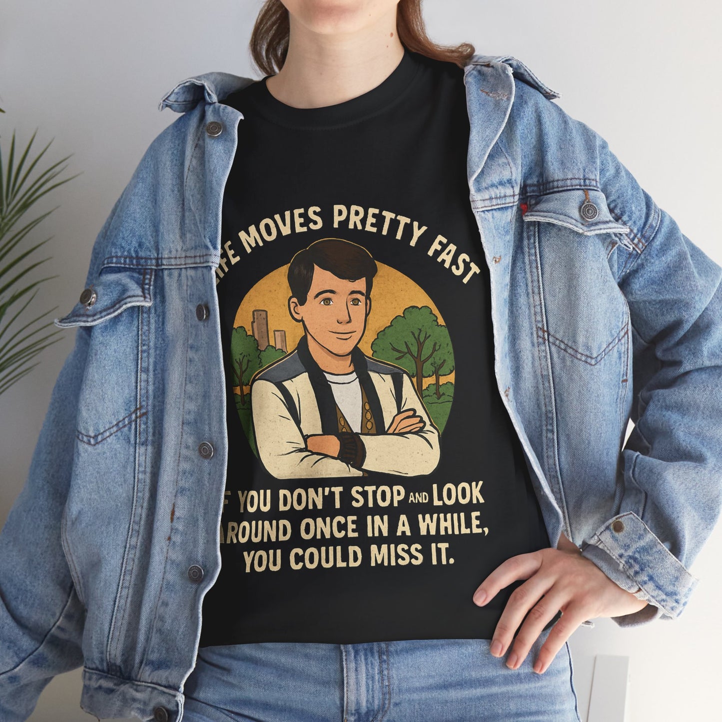 Life Moves Pretty Fast Unisex Cotton Tee | Vintage Quote Shirt | Gift for Friends | Casual Wear | Everyday Style | Motivational Outfit