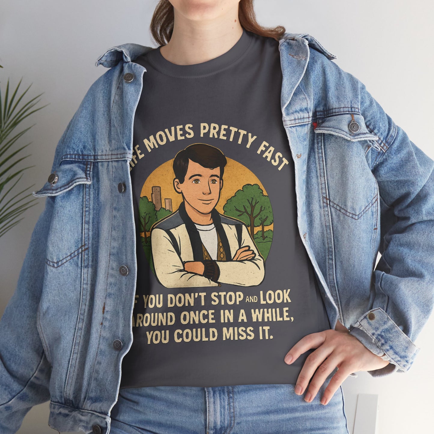 Life Moves Pretty Fast Unisex Cotton Tee | Vintage Quote Shirt | Gift for Friends | Casual Wear | Everyday Style | Motivational Outfit