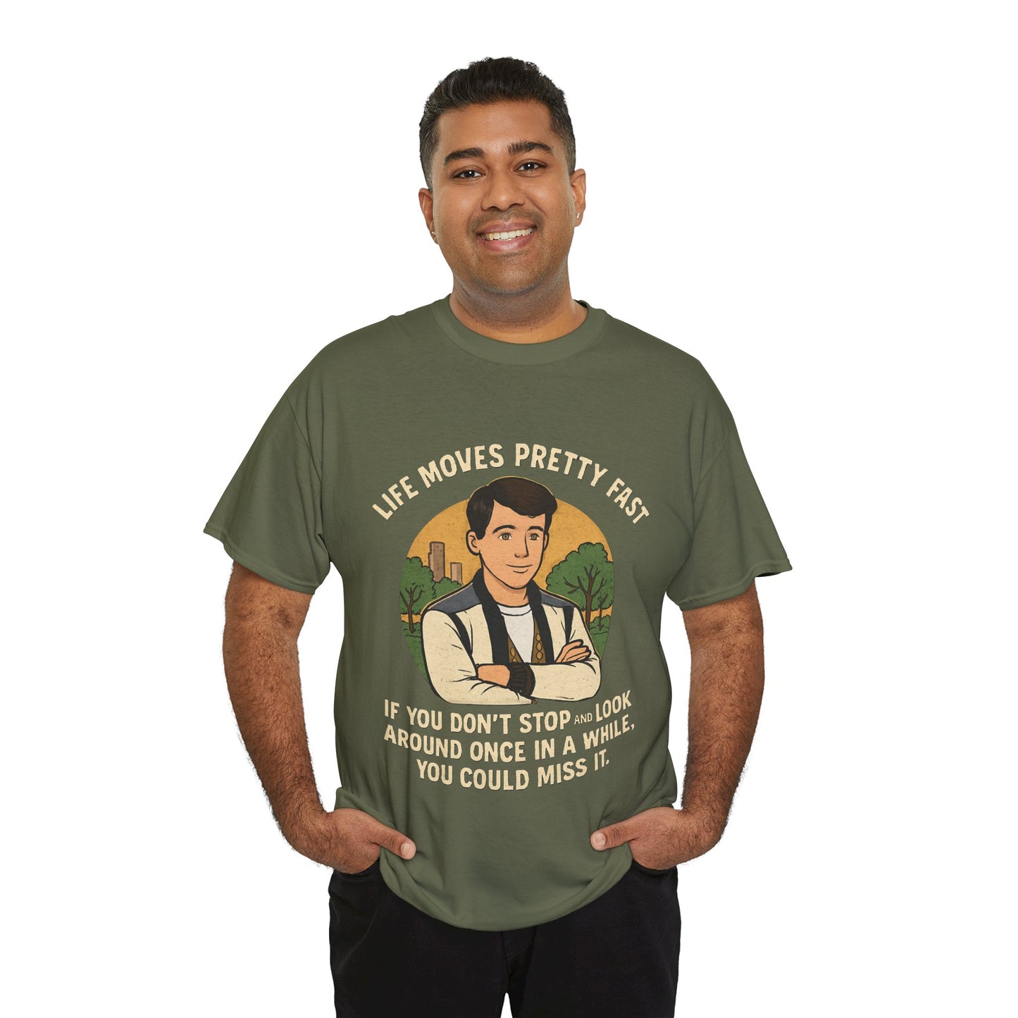 Life Moves Pretty Fast Unisex Cotton Tee | Vintage Quote Shirt | Gift for Friends | Casual Wear | Everyday Style | Motivational Outfit