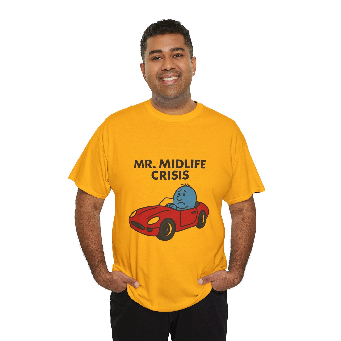 Mr Midlife Crisis T-Shirt, Funny Graphic Tee, Unisex Top for Men and Women, Vintage Style Shirt, Humorous Birthday Gift