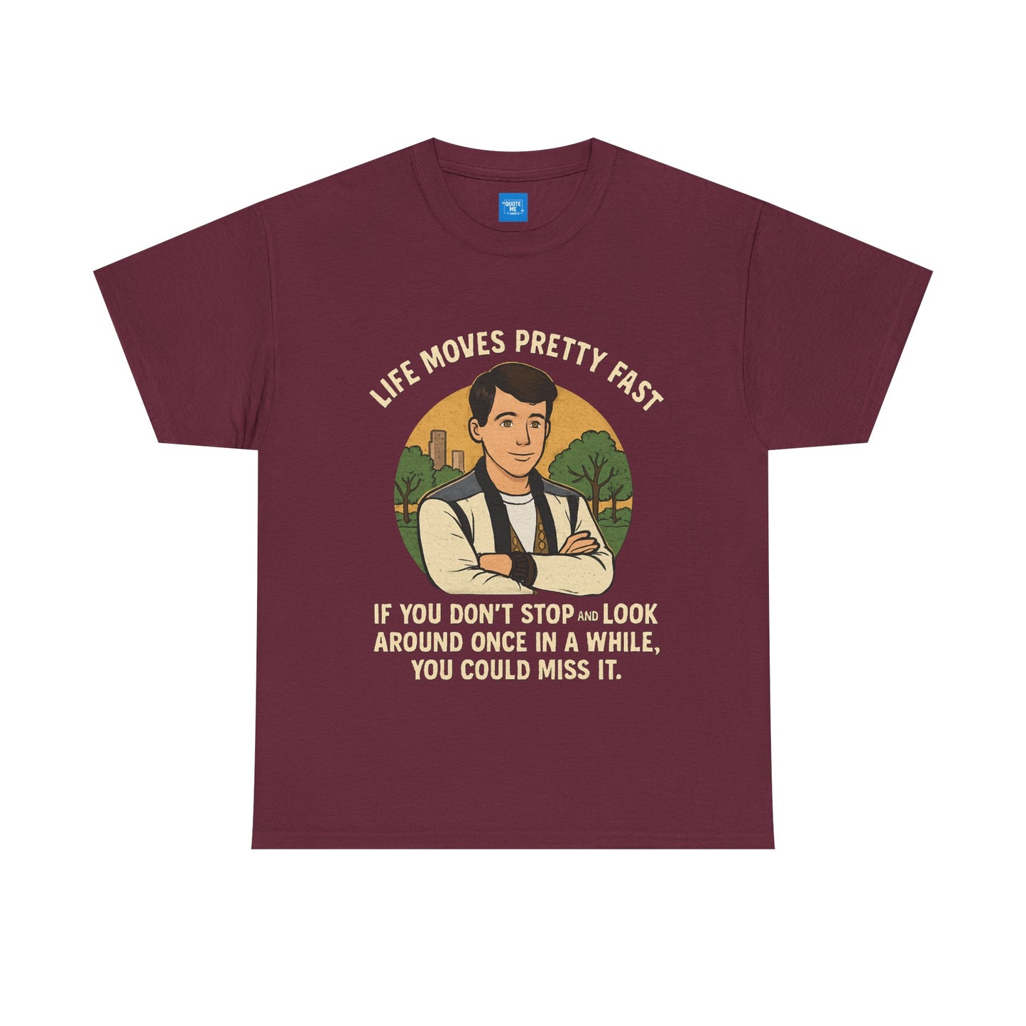Life Moves Pretty Fast Unisex Cotton Tee | Vintage Quote Shirt | Gift for Friends | Casual Wear | Everyday Style | Motivational Outfit