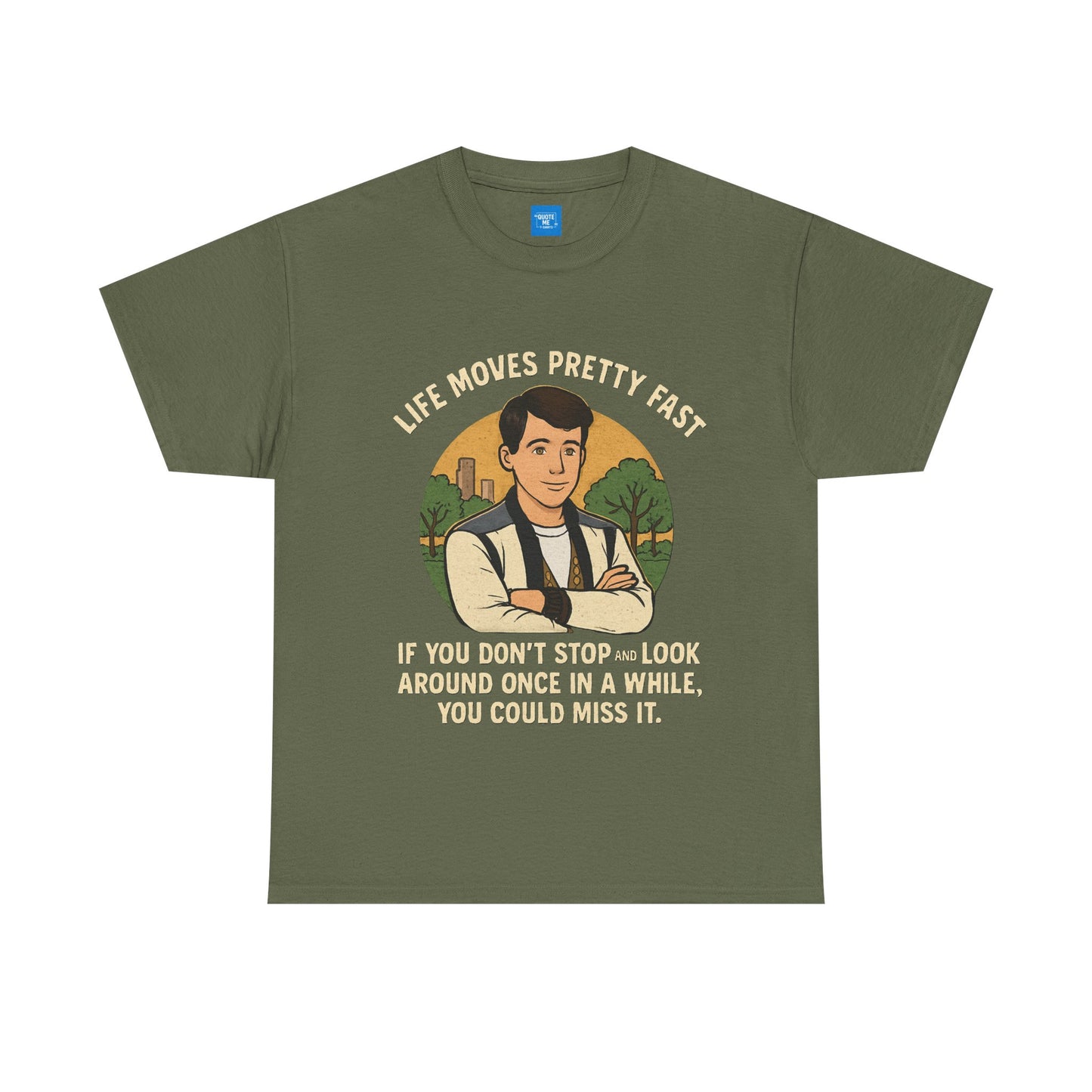 Life Moves Pretty Fast Unisex Cotton Tee | Vintage Quote Shirt | Gift for Friends | Casual Wear | Everyday Style | Motivational Outfit