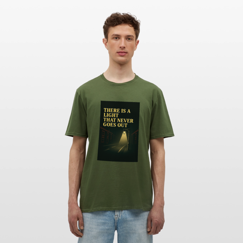 There is a light T-shirt - military green