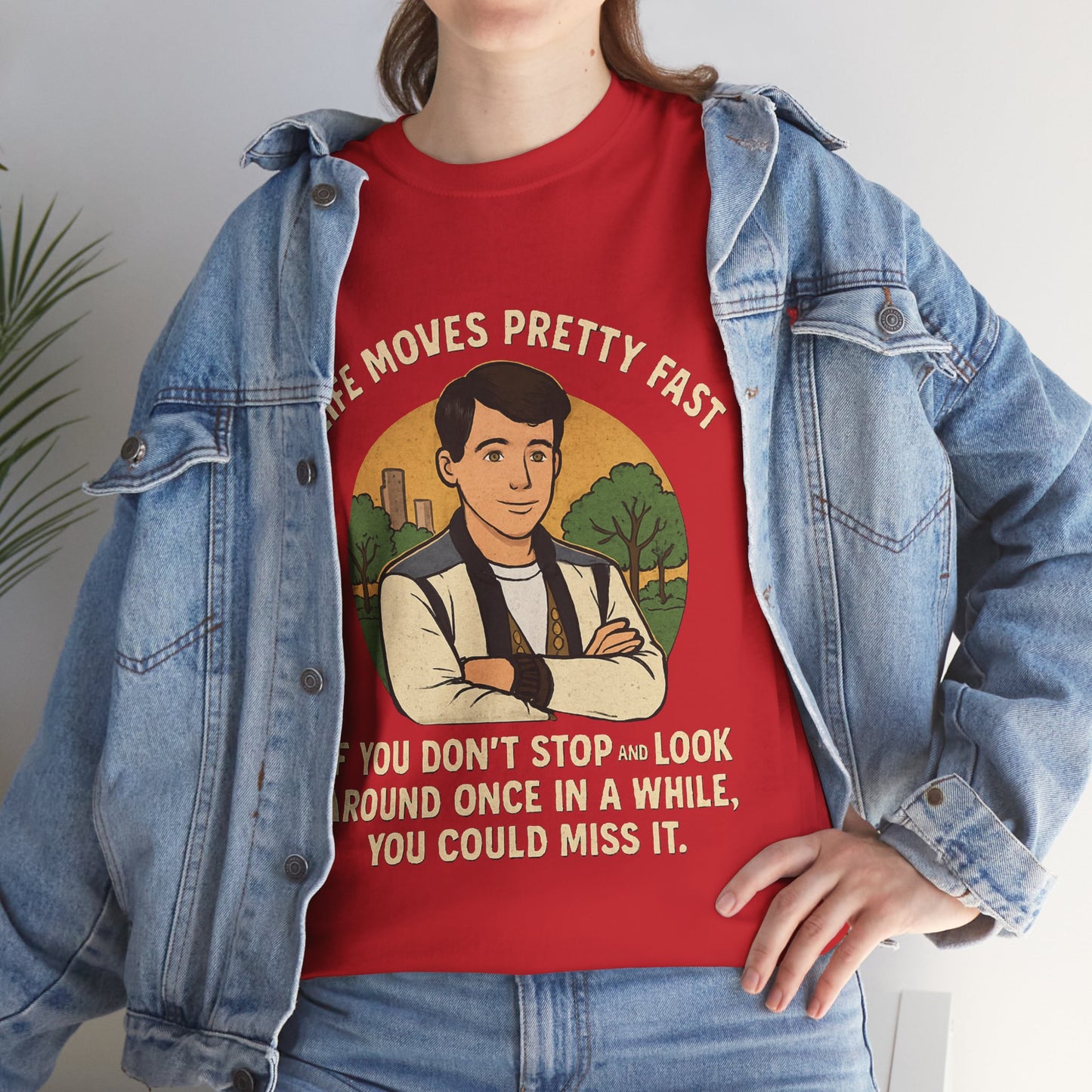 Life Moves Pretty Fast Unisex Cotton Tee | Vintage Quote Shirt | Gift for Friends | Casual Wear | Everyday Style | Motivational Outfit
