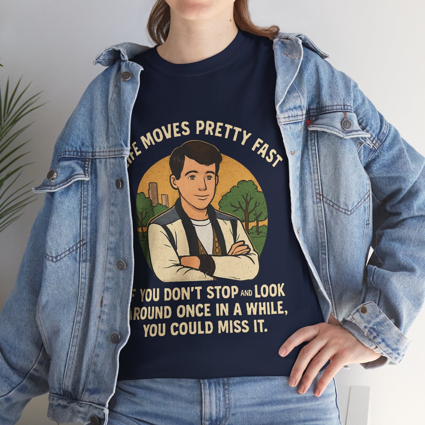 Life Moves Pretty Fast Unisex Cotton Tee | Vintage Quote Shirt | Gift for Friends | Casual Wear | Everyday Style | Motivational Outfit