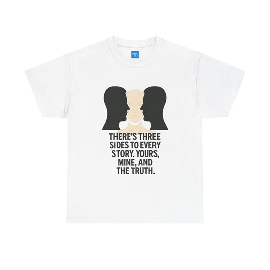 Three Sides Story Unisex Tee, Graphic T-Shirt, Philosophical Shirt, Cotton Shirt, Gift for Storyteller, Short Sleeve Top