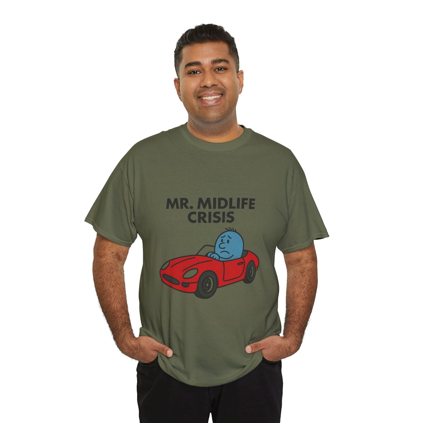Mr Midlife Crisis T-Shirt, Funny Graphic Tee, Unisex Top for Men and Women, Vintage Style Shirt, Humorous Birthday Gift