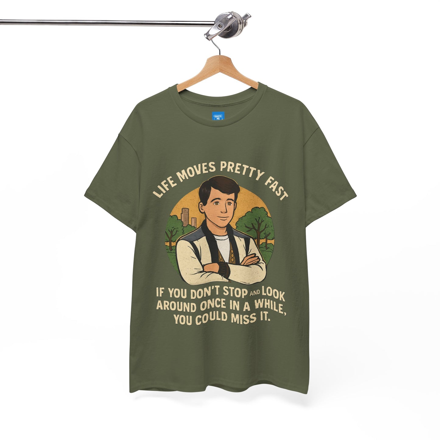 Life Moves Pretty Fast Unisex Cotton Tee | Vintage Quote Shirt | Gift for Friends | Casual Wear | Everyday Style | Motivational Outfit