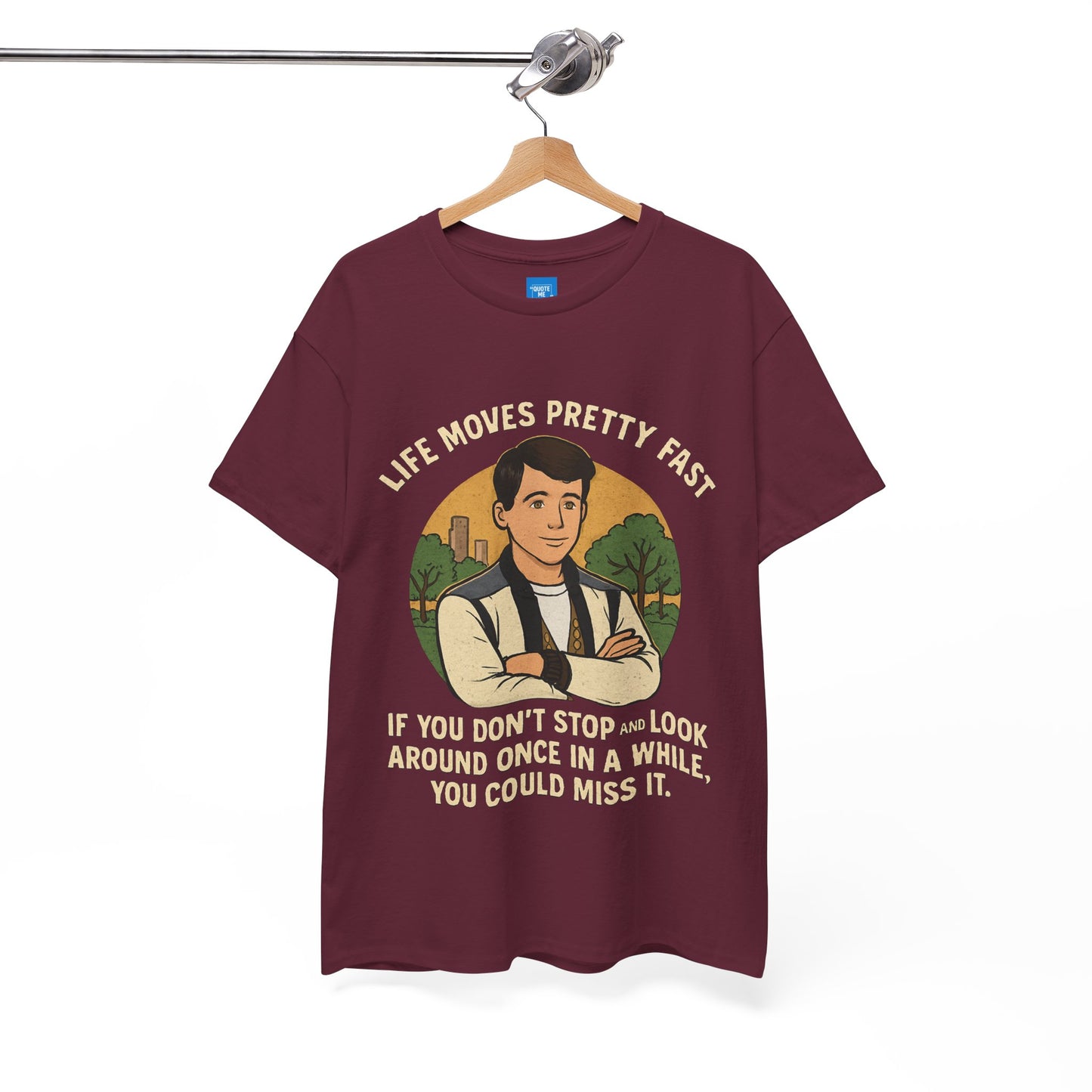 Life Moves Pretty Fast Unisex Cotton Tee | Vintage Quote Shirt | Gift for Friends | Casual Wear | Everyday Style | Motivational Outfit