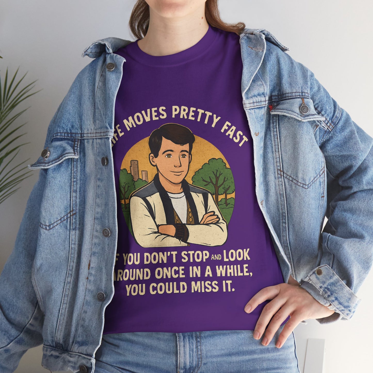 Life Moves Pretty Fast Unisex Cotton Tee | Vintage Quote Shirt | Gift for Friends | Casual Wear | Everyday Style | Motivational Outfit