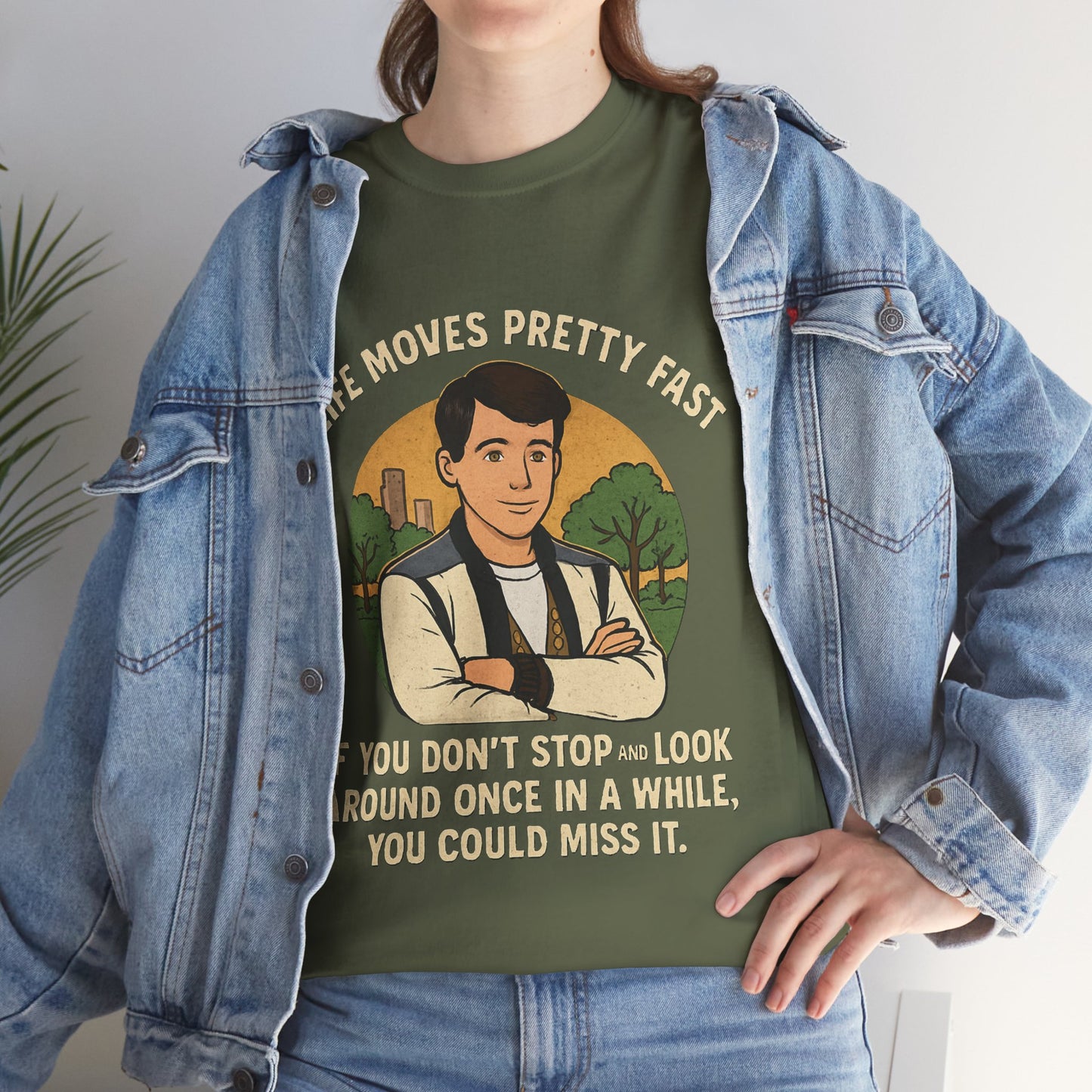 Life Moves Pretty Fast Unisex Cotton Tee | Vintage Quote Shirt | Gift for Friends | Casual Wear | Everyday Style | Motivational Outfit