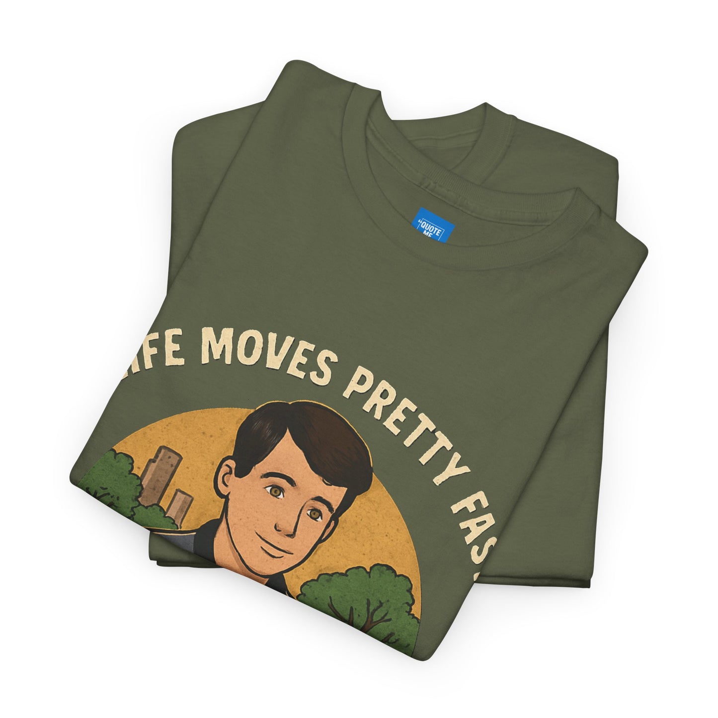 Life Moves Pretty Fast Unisex Cotton Tee | Vintage Quote Shirt | Gift for Friends | Casual Wear | Everyday Style | Motivational Outfit
