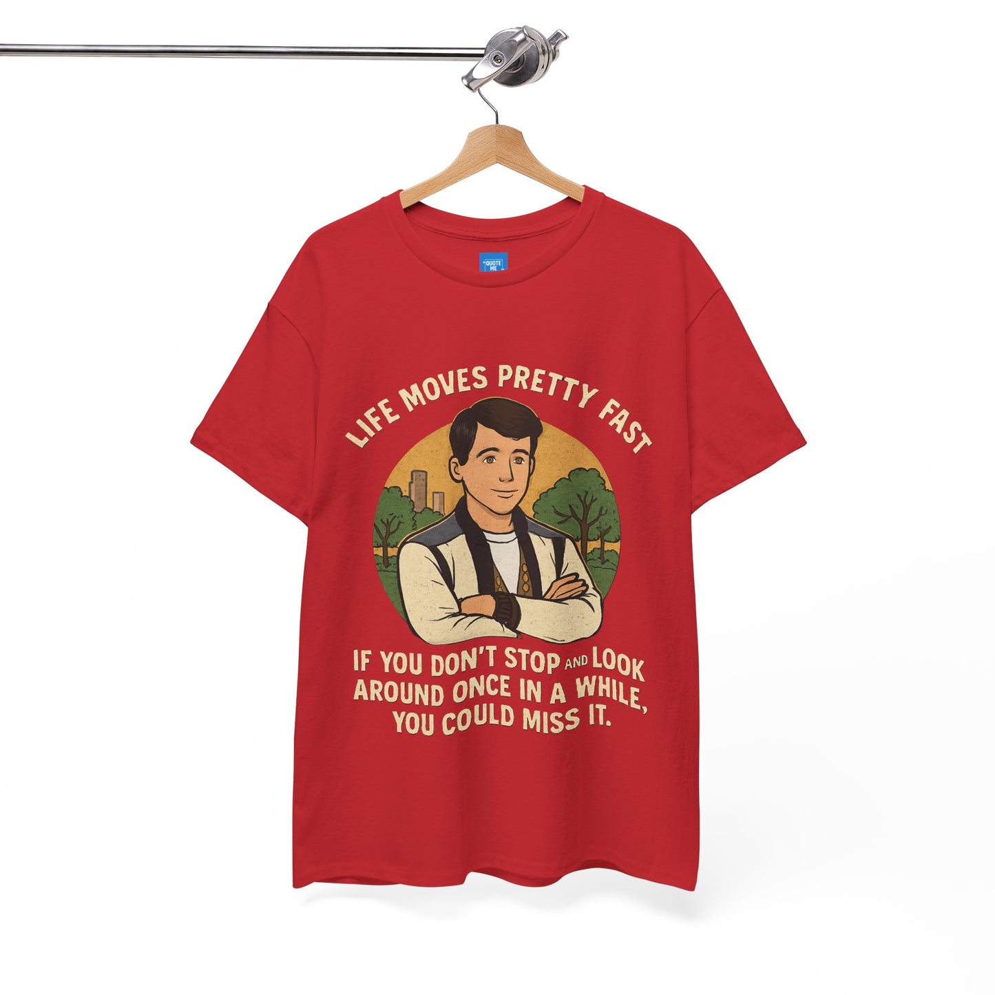 Life Moves Pretty Fast Unisex Cotton Tee | Vintage Quote Shirt | Gift for Friends | Casual Wear | Everyday Style | Motivational Outfit